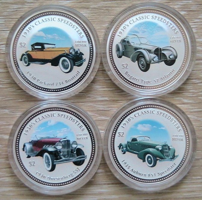 Острова кука скоростные авто 30-х годов 4 шт полная серия серебро - изображение 1