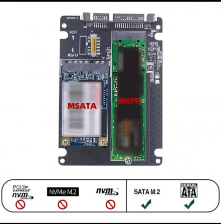 Перехідник 2в1 m2 Sata + Msata на 2.5 сата для ПК - изображение 1