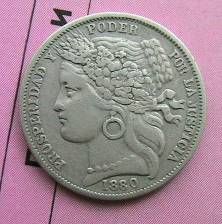 Перу 1 песета 1880 Серебро Редко - изображение 1