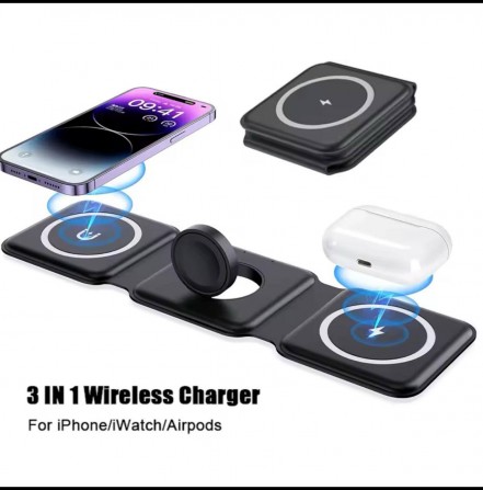 Зарядні пристрої 3в1 для iPhone, Apple Watch, AirPods. Нові, чорні - изображение 1