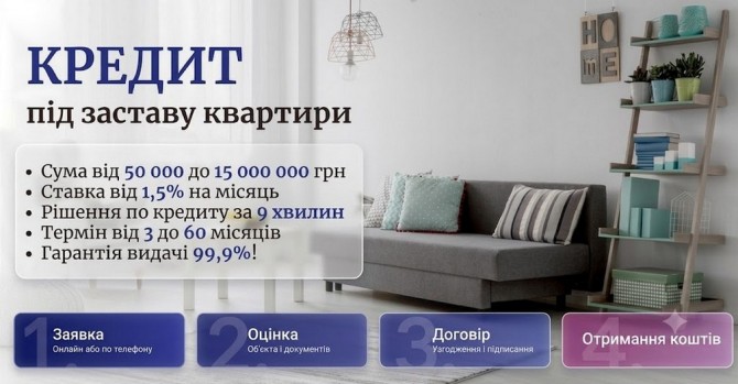 Кредит під заставу квартири Київ — гроші за 1 день без довідок про дох - изображение 1
