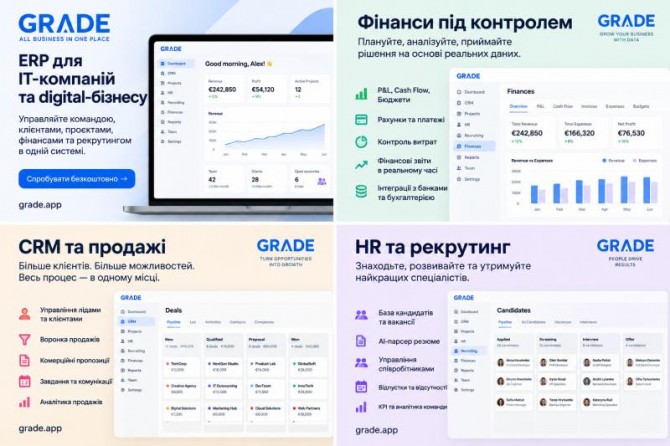 Grade.app — ERP-система для IT-компаній: фінанси, CRM, проєкти та HR в - изображение 1